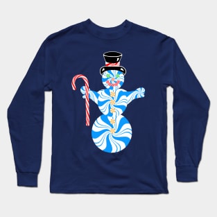 Blue Peppermint Snowman with Candy Cane Long Sleeve T-Shirt